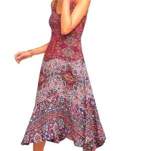 Anthropologie Maeve Violetta Floral Flare Skirt Tank Midi Dress Tiered Colorful